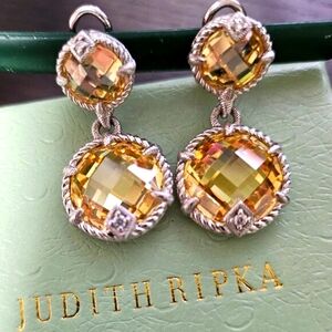 Judith Ripka Canary Yellow Drop Clip on Earrings